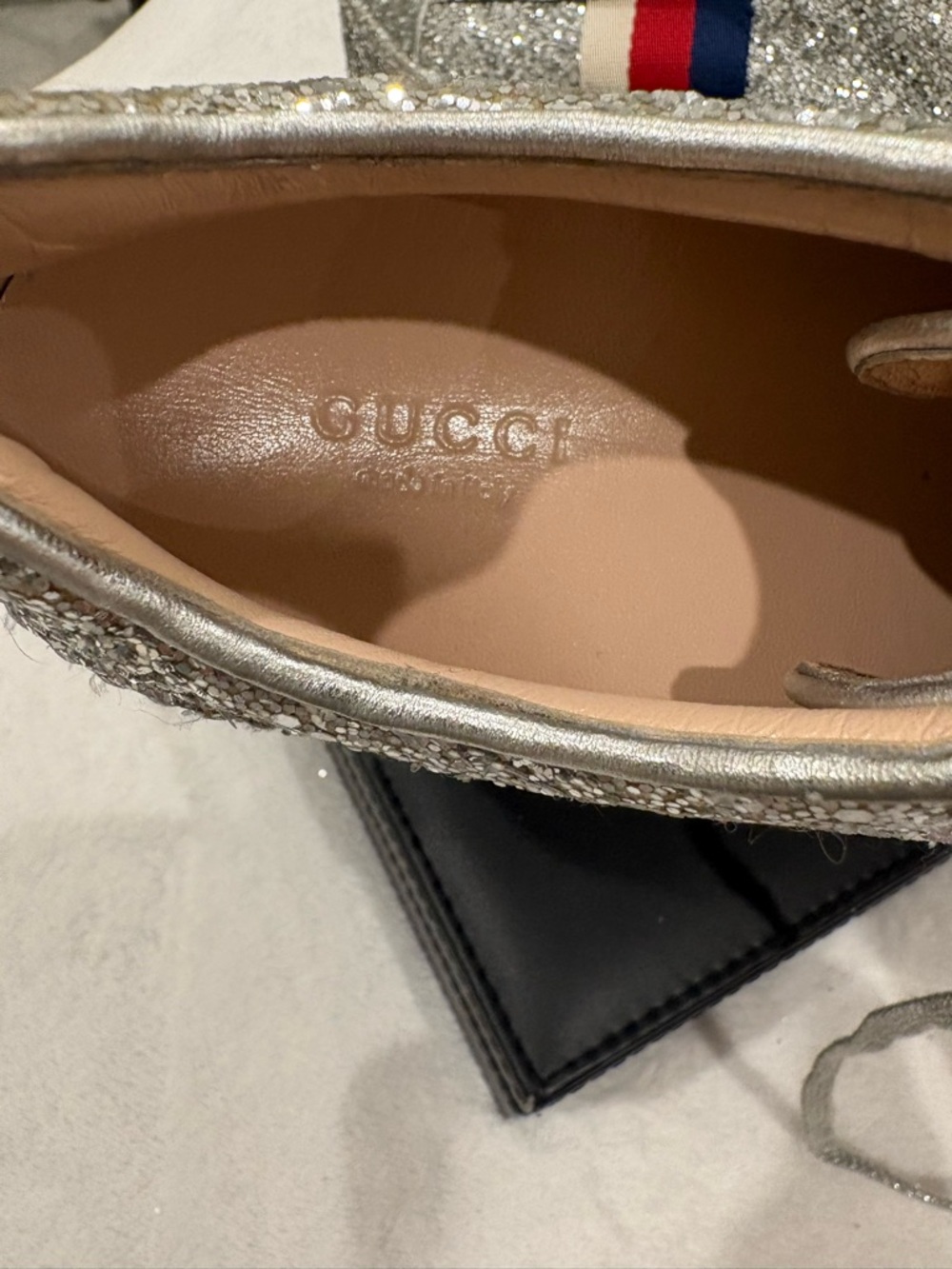 Gucci Silver Glitter Platform Sneakers with Red & Blue Stripe - Picture 5 of 6